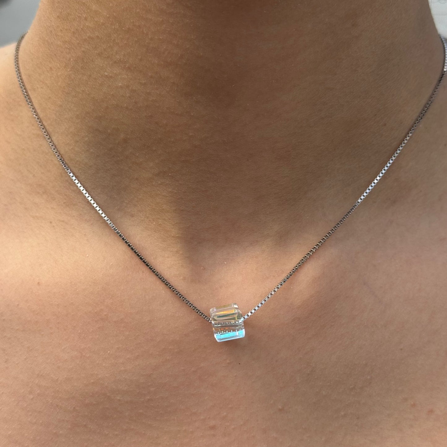 Crystal box silver necklace