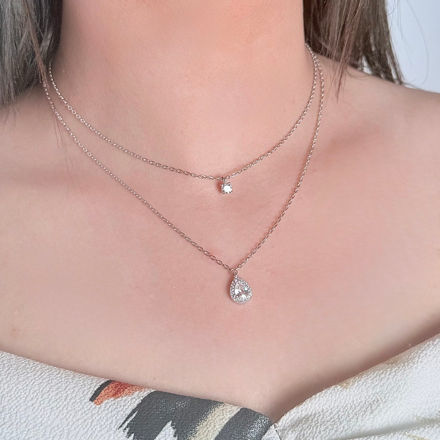 Double Layer Silver Necklace - Elegant Two Layers