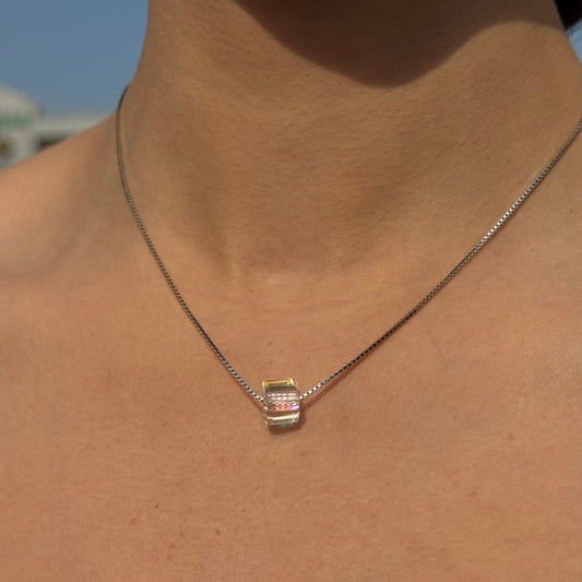 Crystal box silver necklace