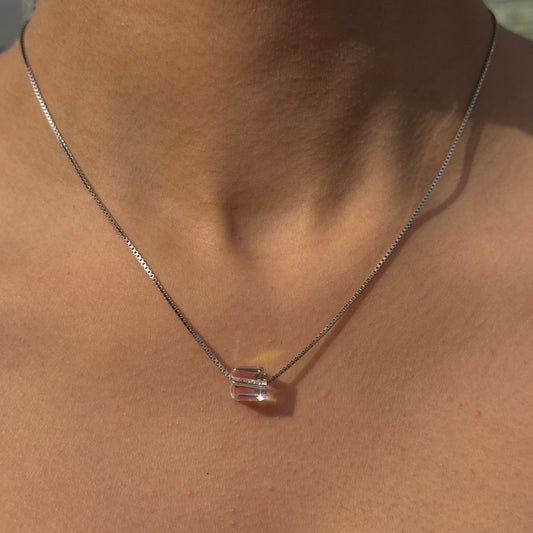 Crystal box silver necklace