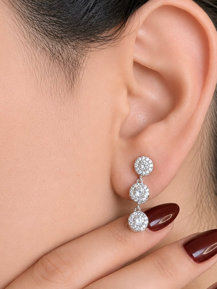 Triple Halo Drop Earrings