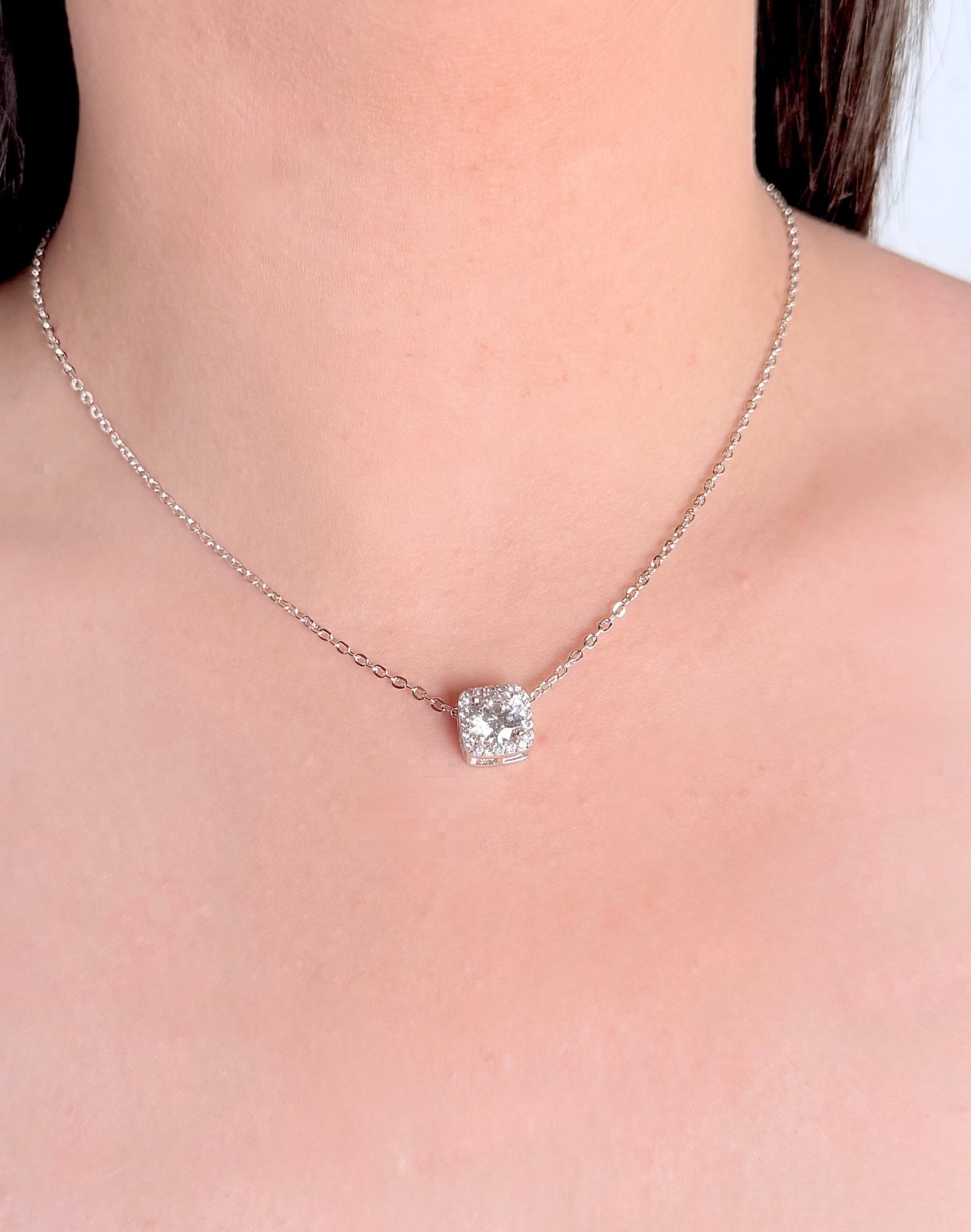 Crystal Box Shaped Stone Necklace