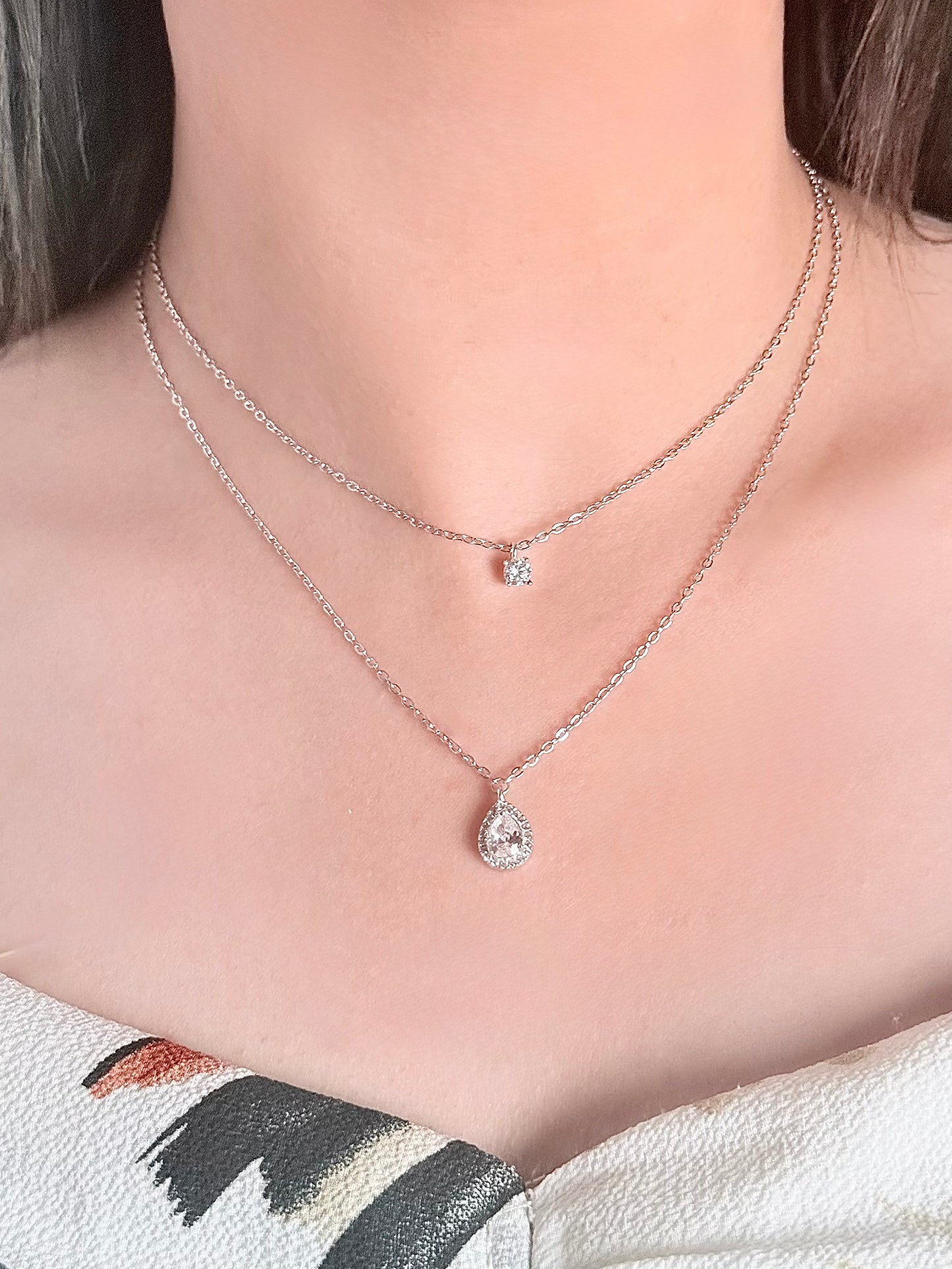 Double Layer Silver Necklace - Elegant Two Layers