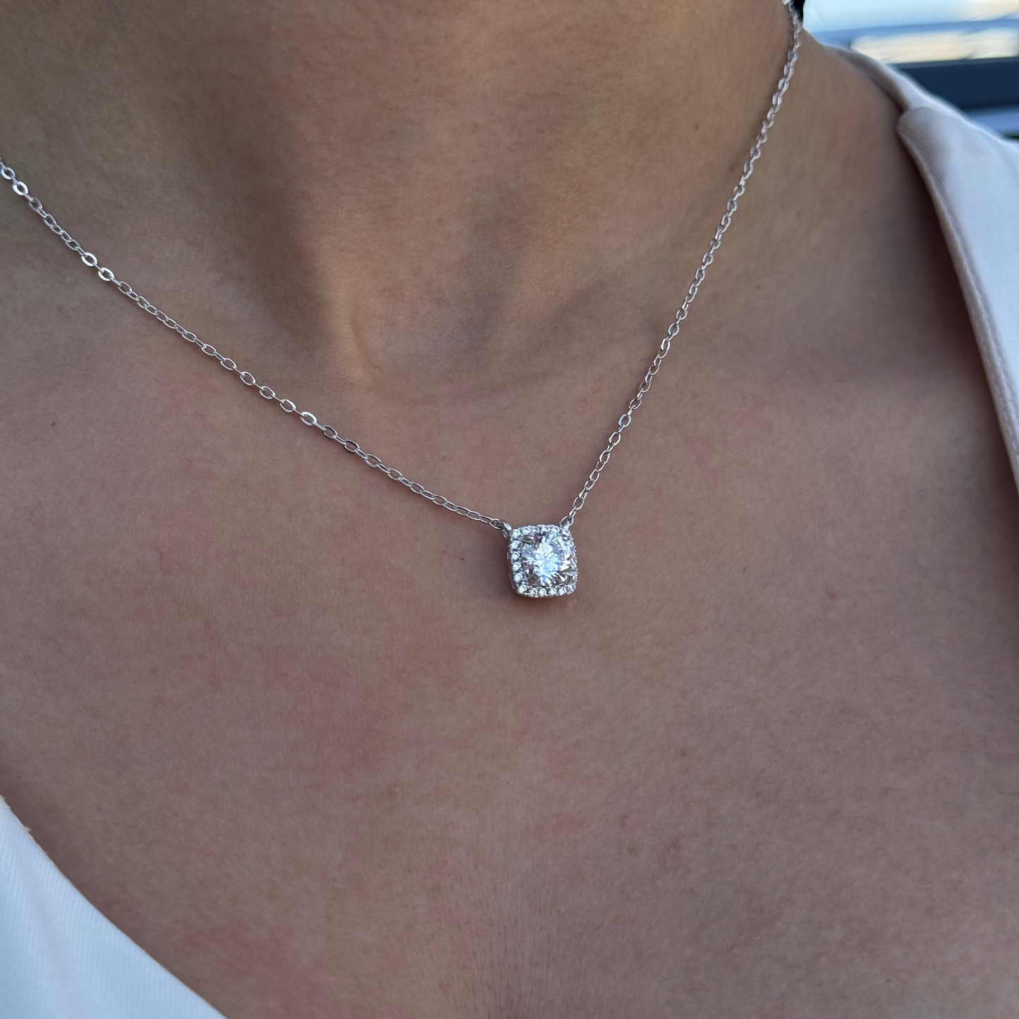 Crystal Box Shaped Stone Necklace