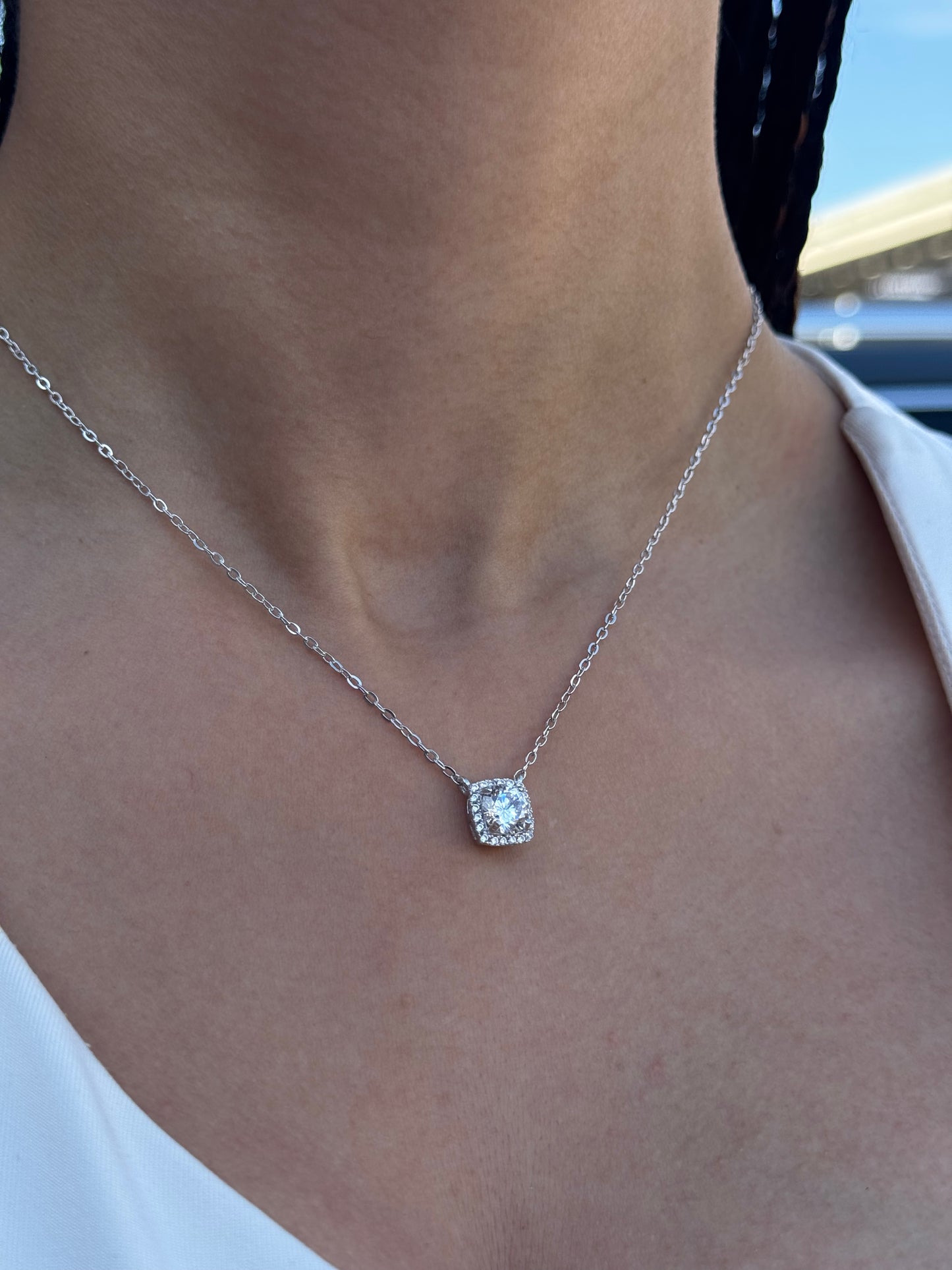 Crystal Box Shaped Stone Necklace